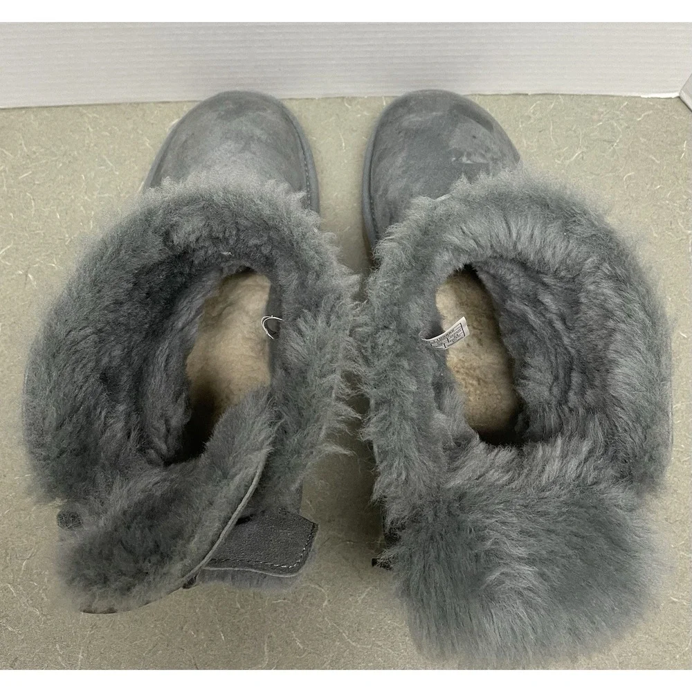 UGG Classic Double Bow Mini‎ Geyser Water Resistant Boot Gray Shearling Lined 7